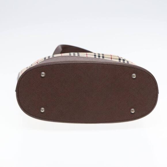 BURBERRY Nova Check Tote Bag Canvas Beige Brown Silver Auth 87766 - Picture 5 of 16